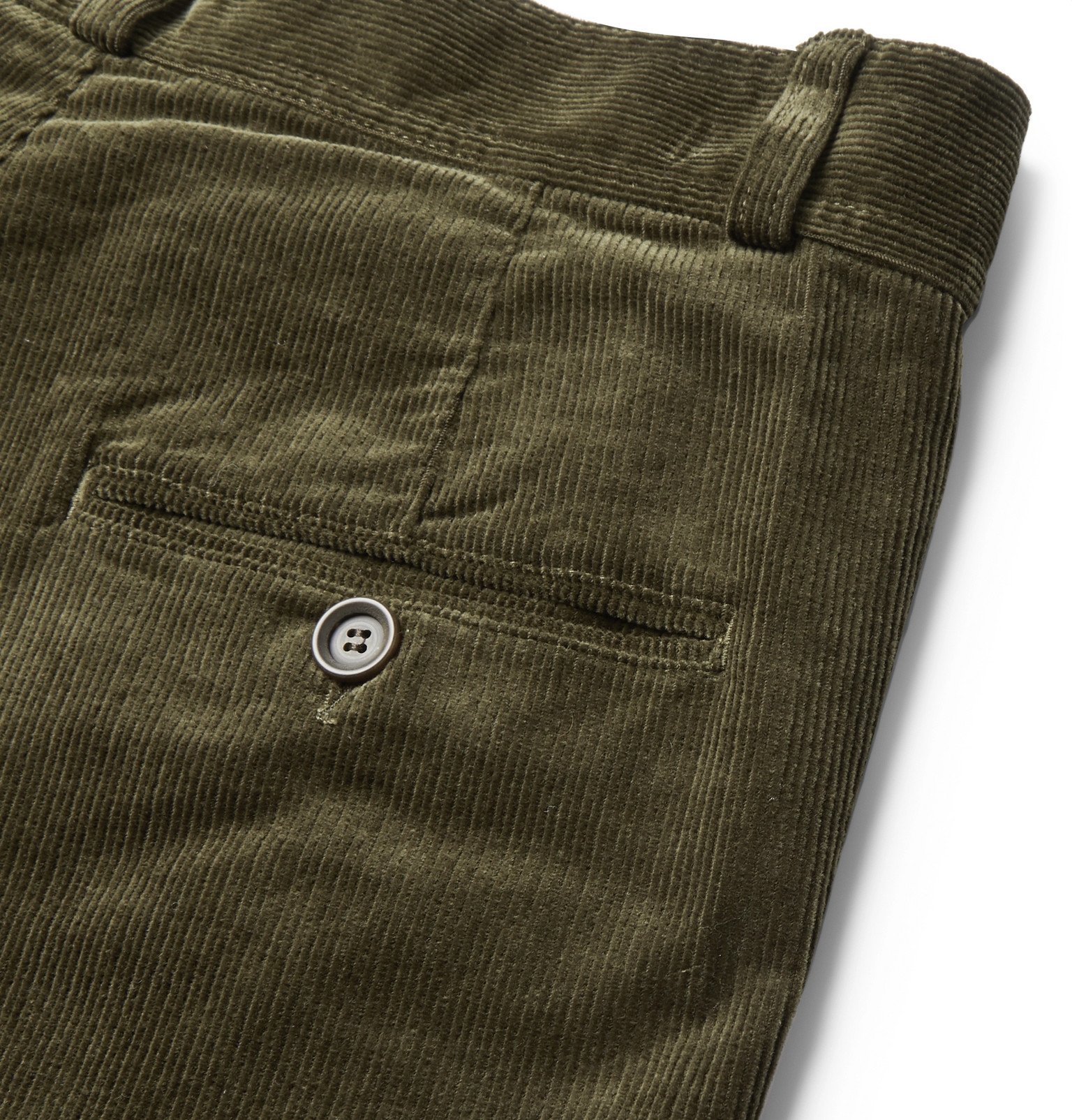 Oliver Spencer - Pleated Stretch-Cotton Corduroy Trousers - Green