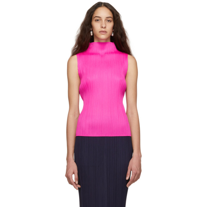 pink sleeveless turtleneck
