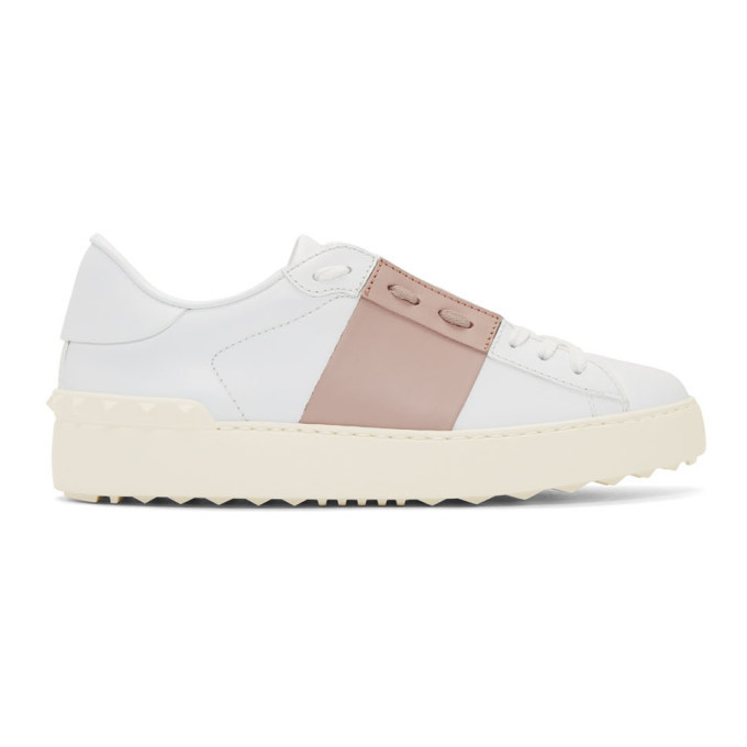 Valentino White and Pink Valentino Garavani Rockstud Open Sneakers ...