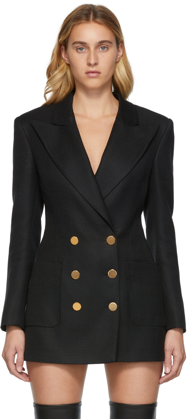 TOM FORD Black Woven Double Breasted Blazer TOM FORD