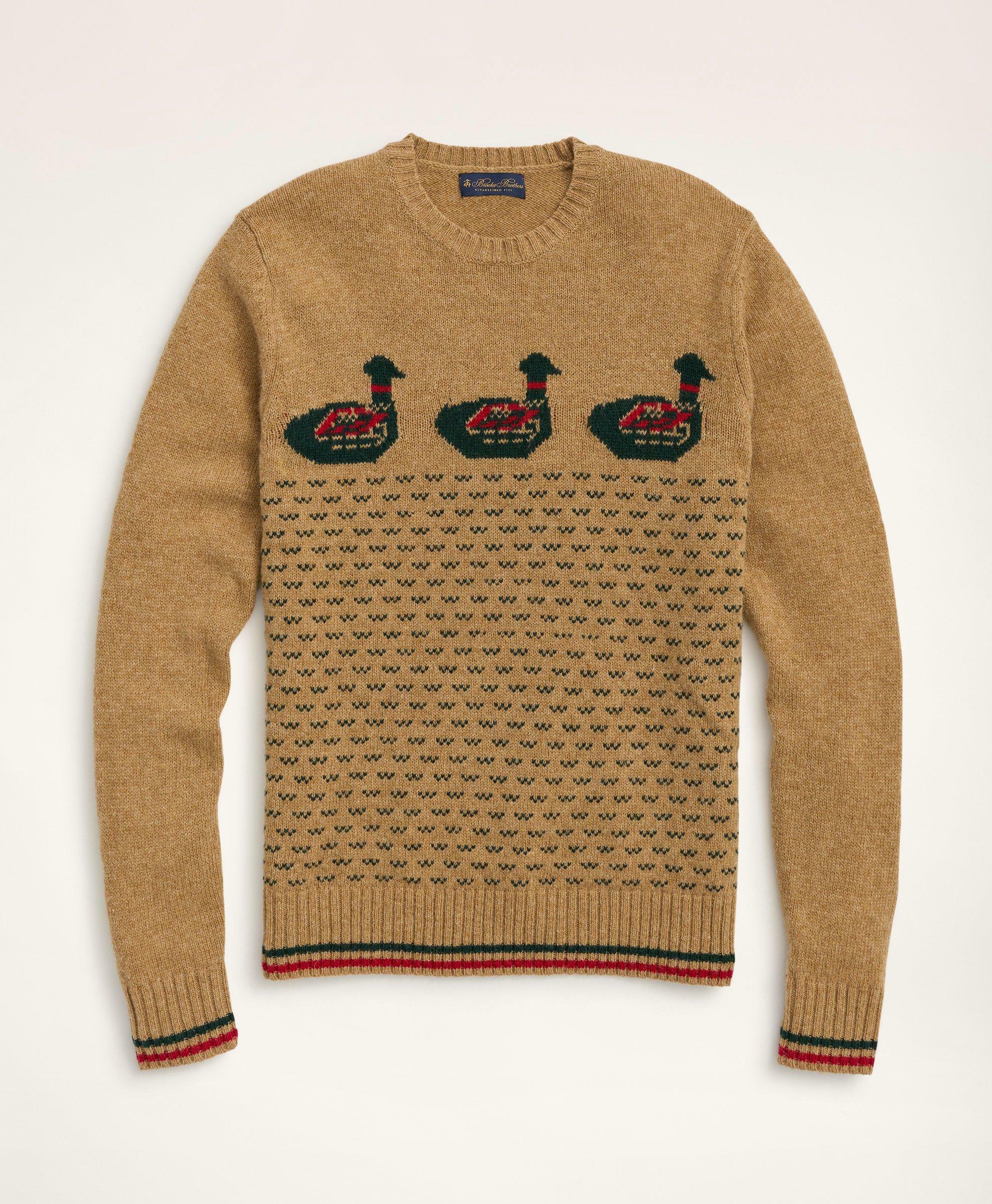Brooks Brothers Men's Big & Tall Brushed Wool Fair Isle Duck Motif Sweater | Brown