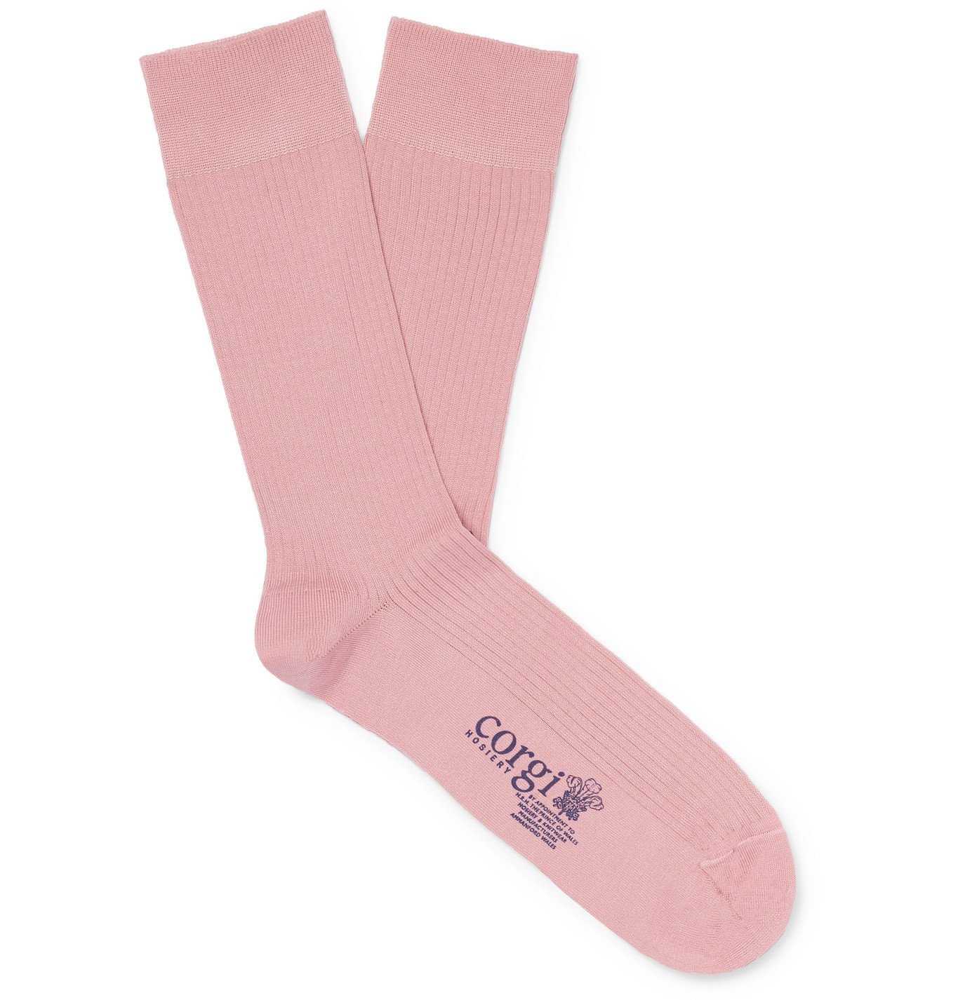 Corgi - Ribbed Mercerised Cotton-Blend Socks - Pink Corgi