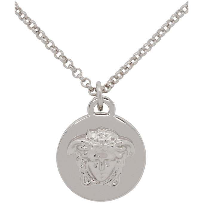 Versace Silver Coin Pendant Necklace 
