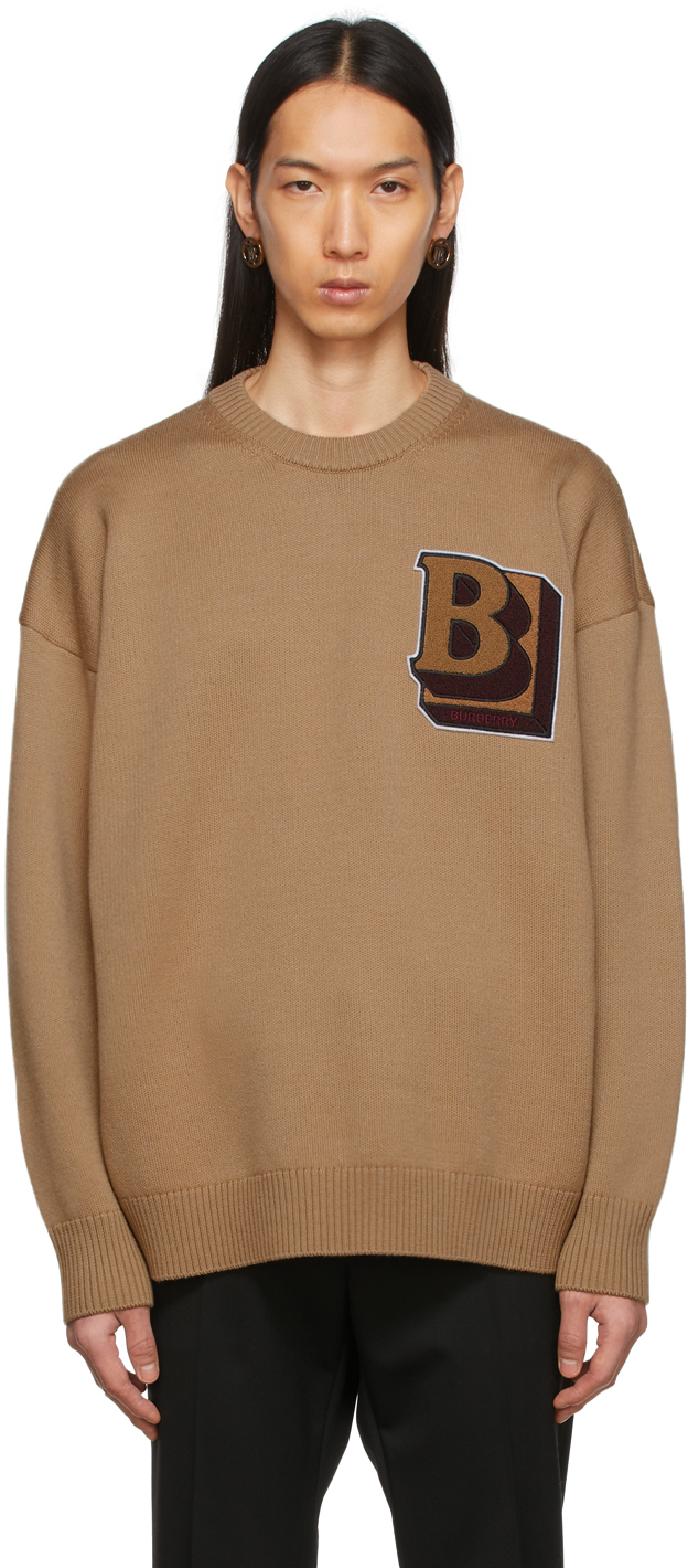 Photo: Burberry Tan Letter Graphic Wool Sweater