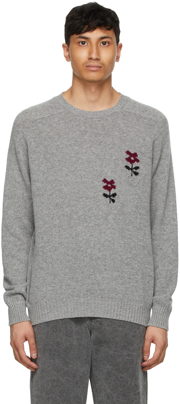 Noah Grey Intarsia Flower Sweater Noah NYC