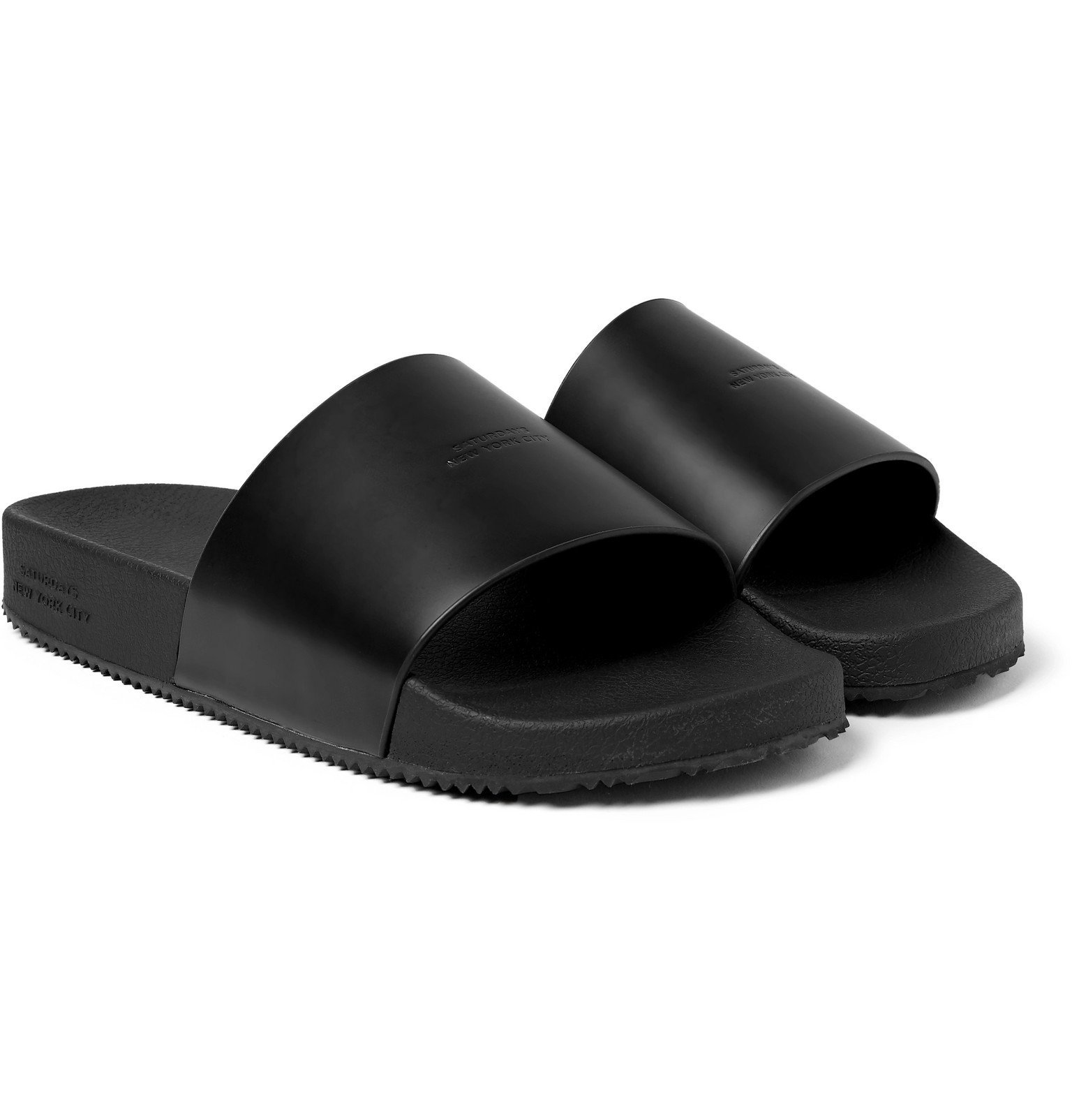 Saturdays NYC - Banya Logo-Debossed Leather Slides - Black Saturdays NYC