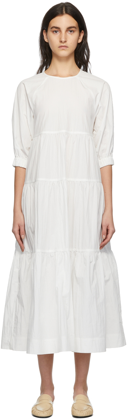 CO White Tiered Bubble Sleeve Dress Coach