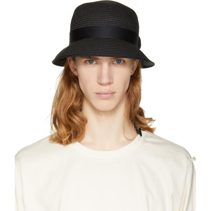 black straw bucket hat