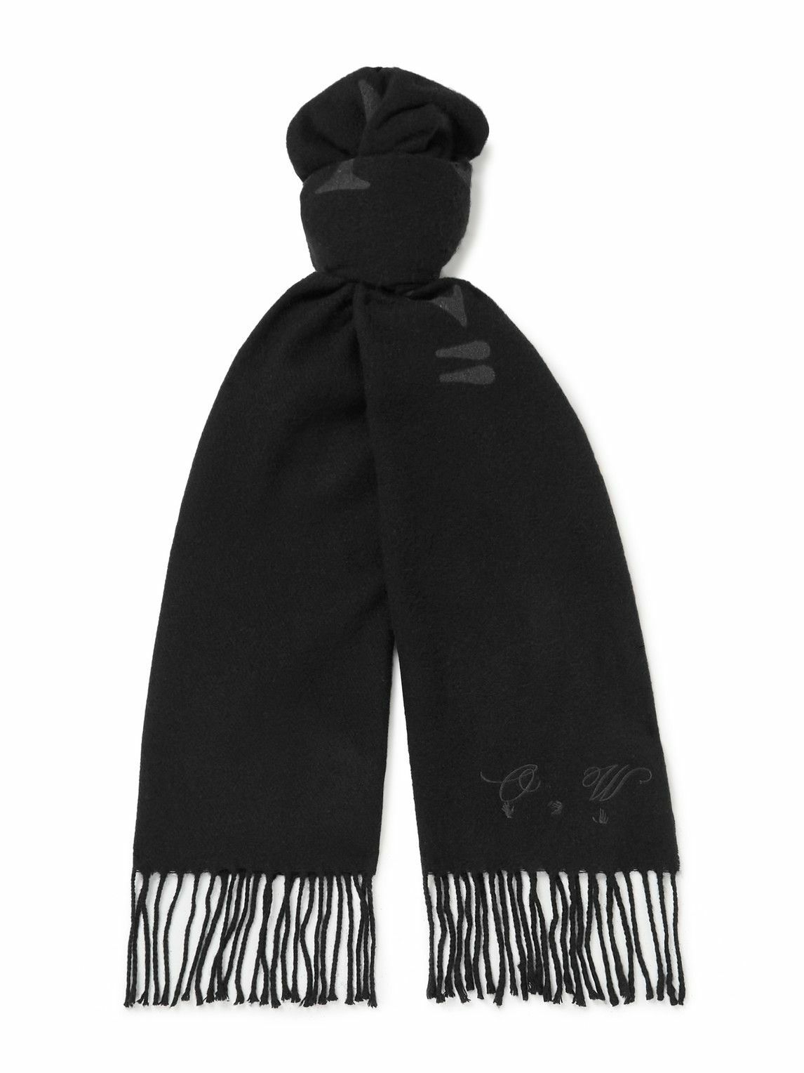 Photo: Off-White - Touch Carefully Logo-Embroidered Cashmere-Jacquard Scarf
