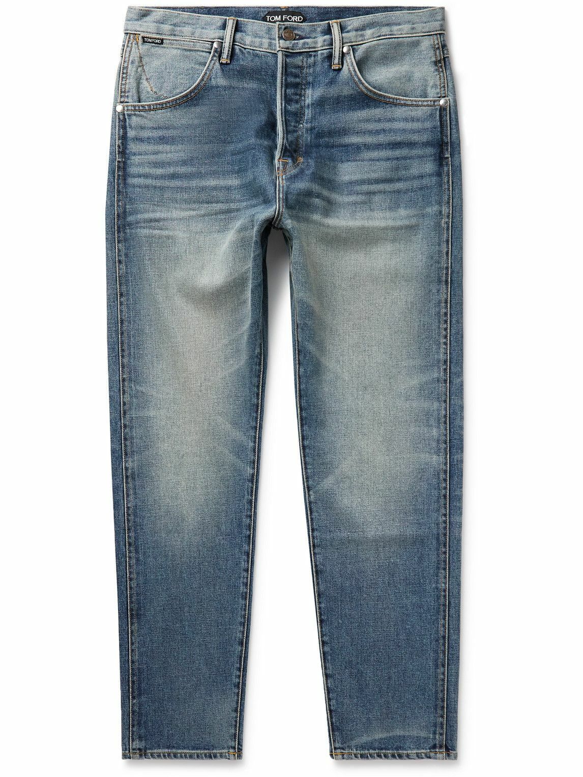 TOM FORD - Slim-Fit Garment-Washed Selvedge Jeans - Blue TOM FORD