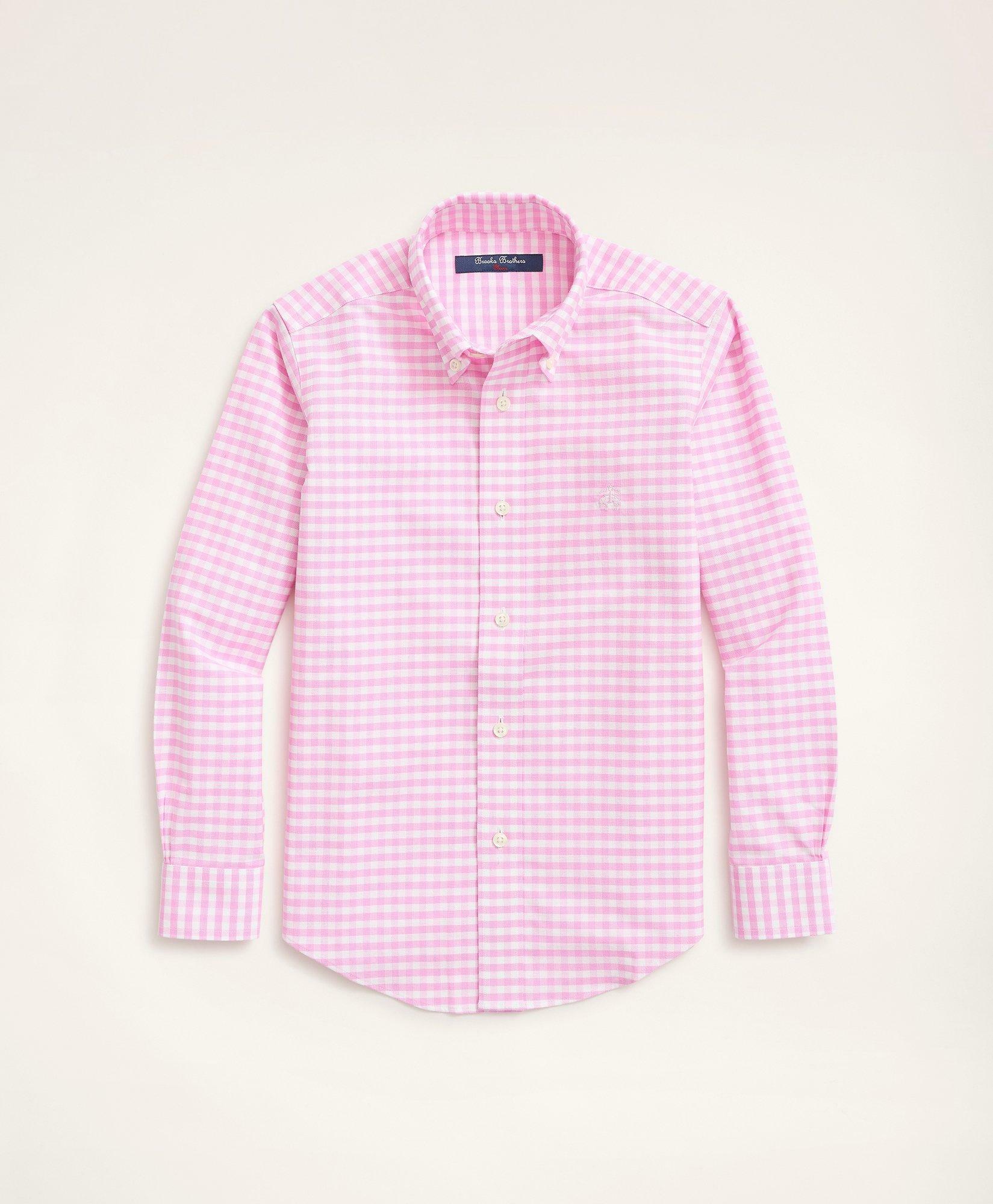 Brooks Brothers Boys Non-Iron Gingham Oxford Sport Shirt | Pink