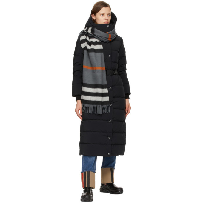 Burberry Grey Cashmere Icon Stripe Scarf Burberry