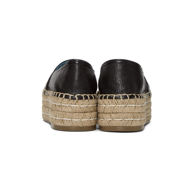 Prada Black Leather Double Platform Espadrilles Prada