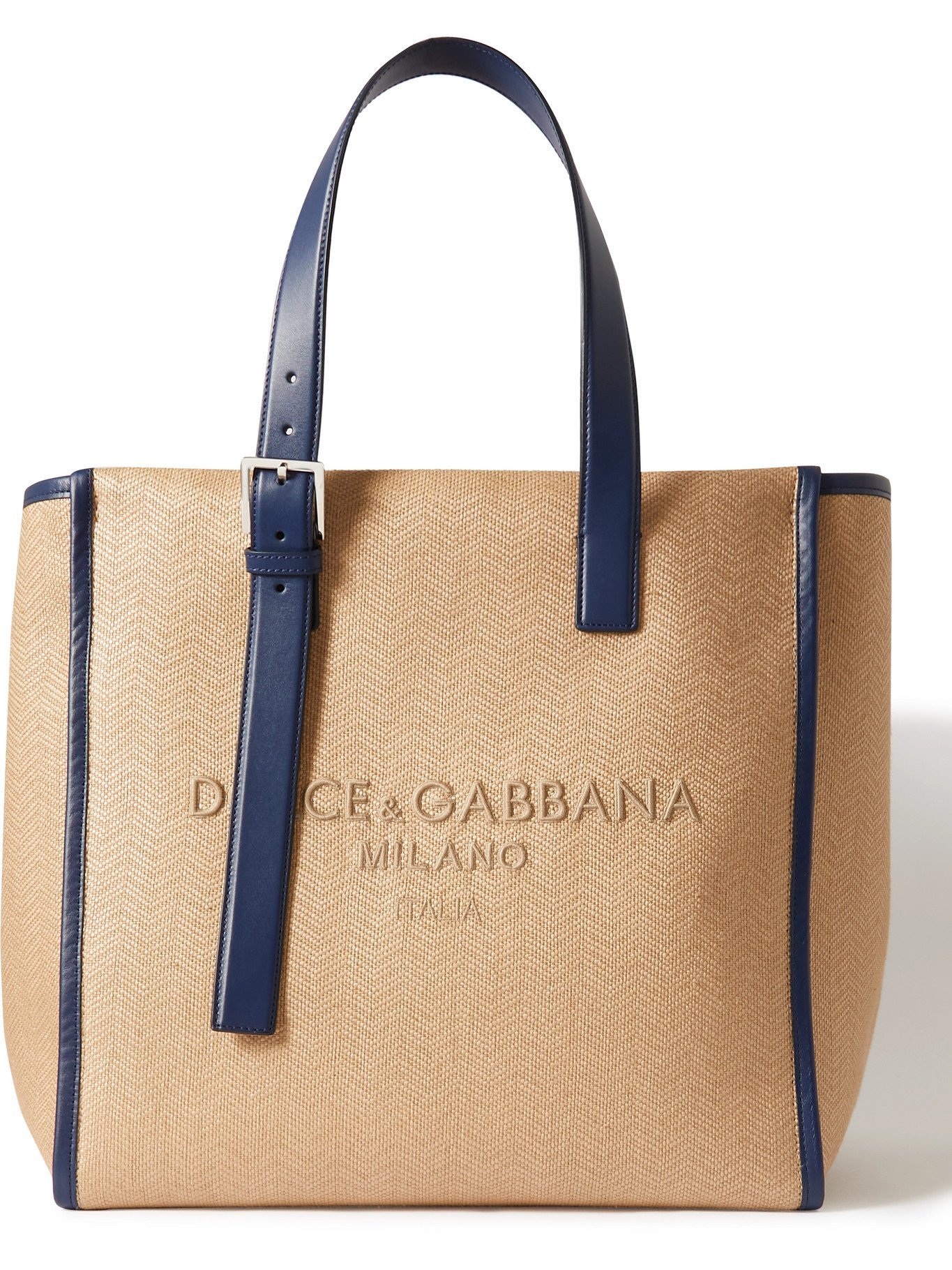 DOLCE & GABBANA - Leather-Trimmed Logo-Embroidered Herringbone Canvas Tote  Bag Dolce & Gabbana