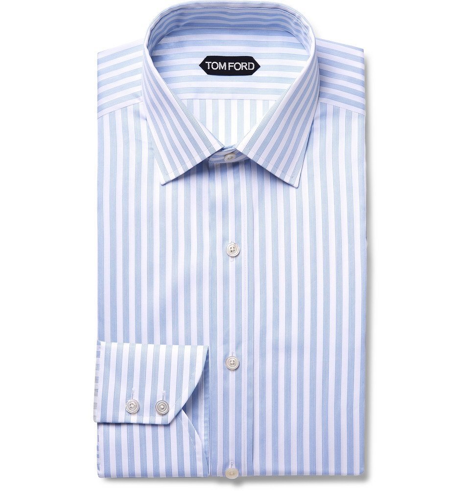 TOM FORD - Light-Blue Slim-Fit Striped Cotton Shirt - Light blue TOM FORD