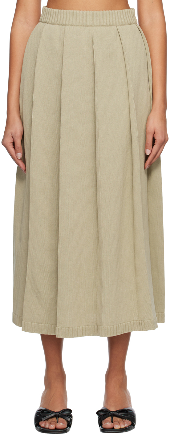 AURALEE Beige Pleated Midi Skirt Auralee