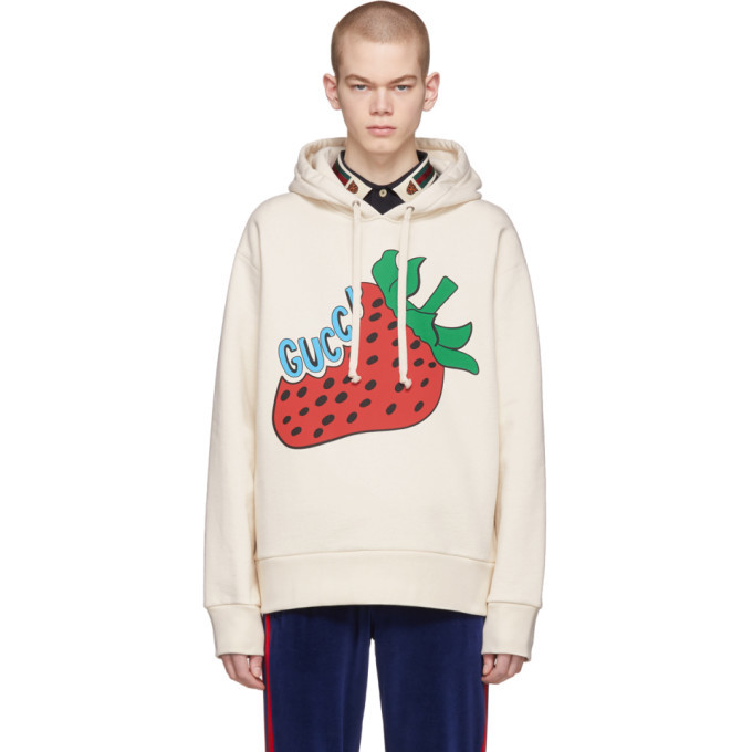 White Oversized Strawberry Hoodie Gucci