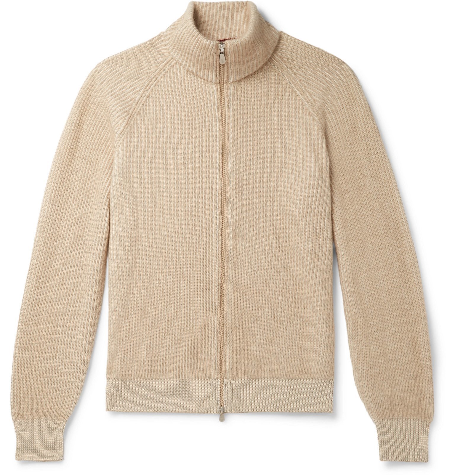 Brunello Cucinelli Slim Fit Ribbed Mélange Cashmere Zip Up Sweater