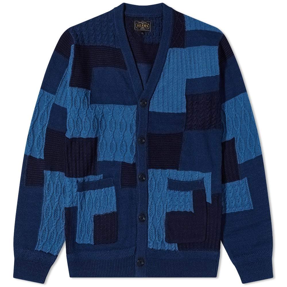 Indigo Cotton Patchwork Cardigan Beams Plus