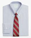 Brooks Brothers Men's Stretch Milano Slim-Fit Dress Shirt, Non-Iron Poplin Button-Down Collar Fine Stripe | Navy