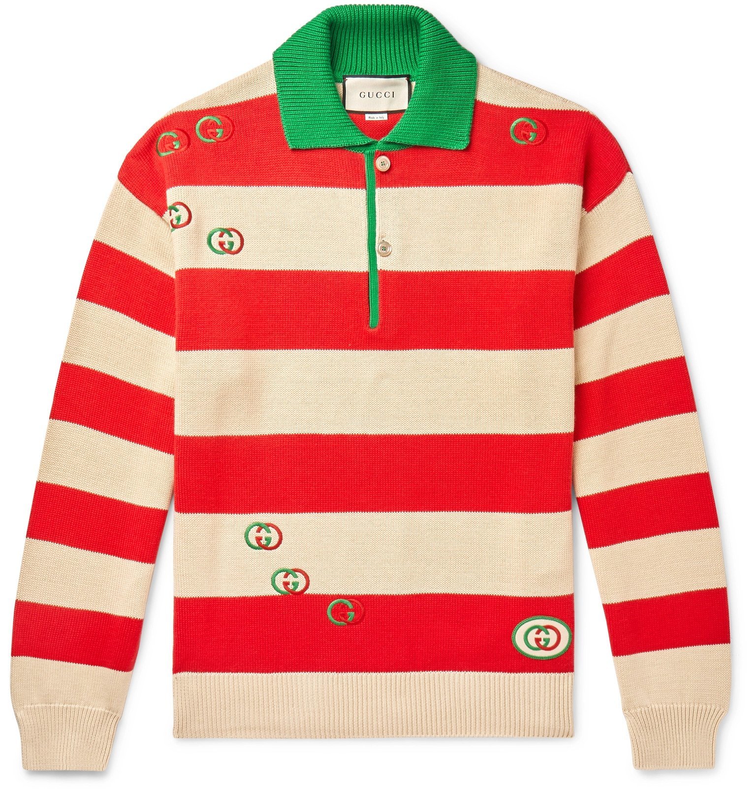Gucci - Logo-Embroidered Striped Cotton Half-Placket Sweater