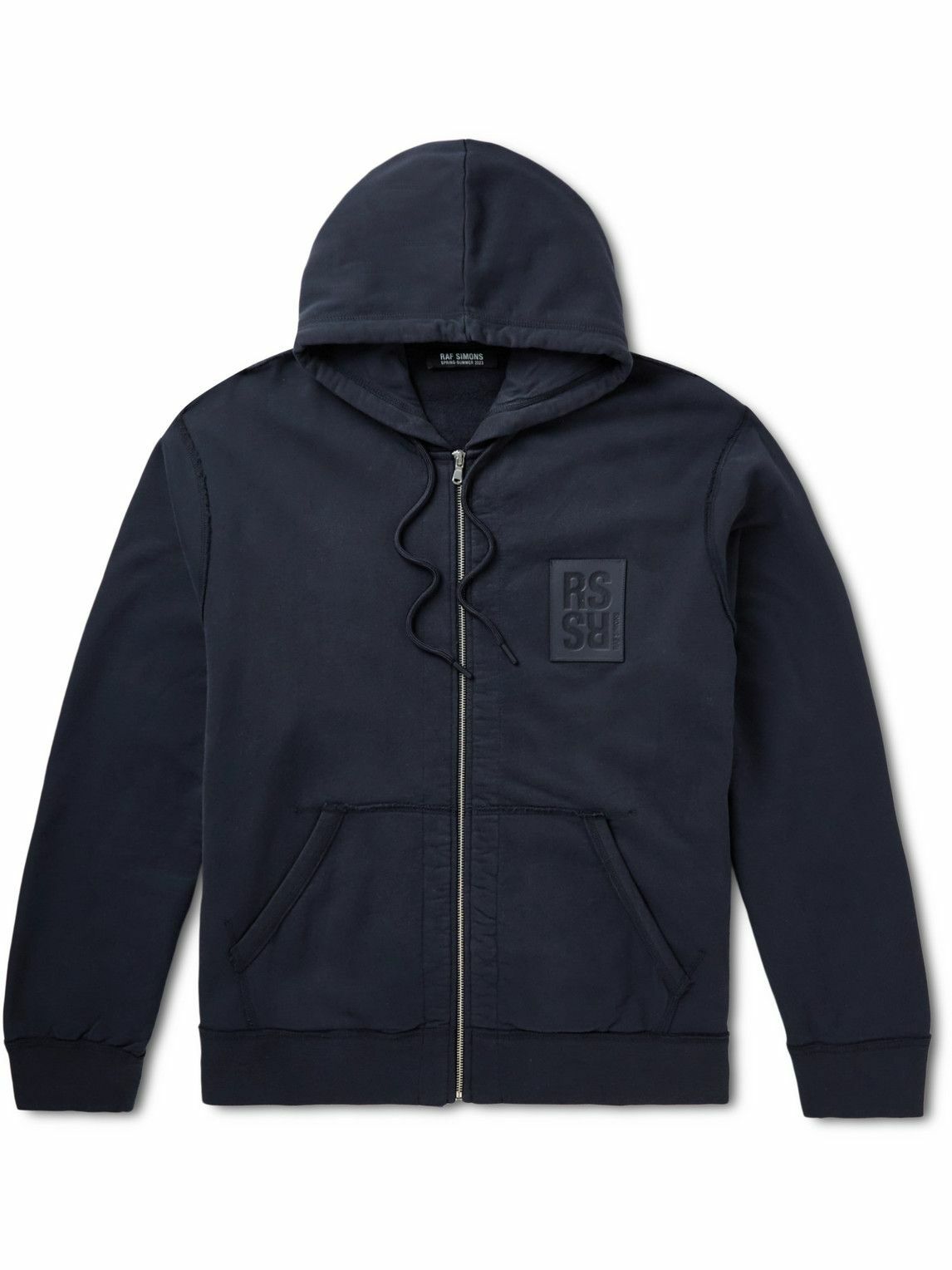 Raf Simons - Logo-Appliquéd Printed Cotton-Jersey Zip-Up Hoodie - Blue ...