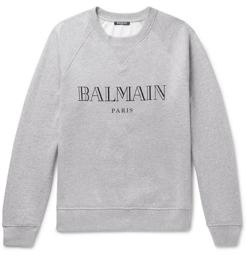 Balmain - Logo-Print Cotton-Jersey Sweatshirt - Men - Gray Balmain