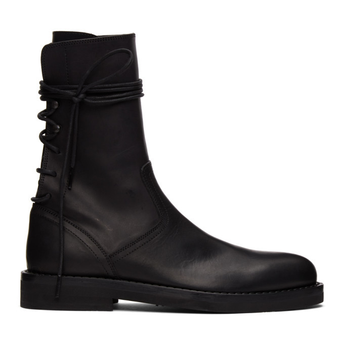 Ann Demeulemeester Black Leather Back Lace Boots Ann Demeulemeester