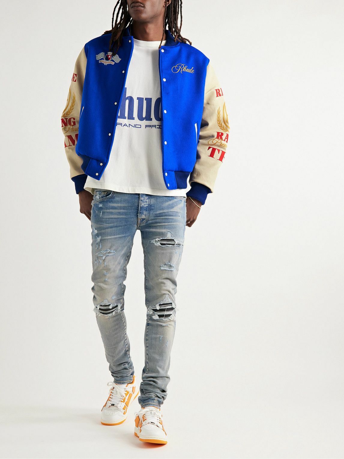 Leather-Trimmed Embroidered Wool-Blend 