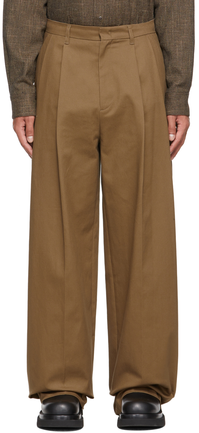 System Brown Cotton Pleated Trousers System