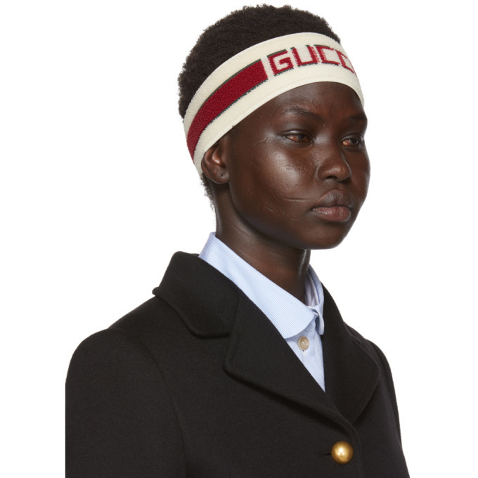 Gucci Off-White and Red Stripe Logo Headband Gucci