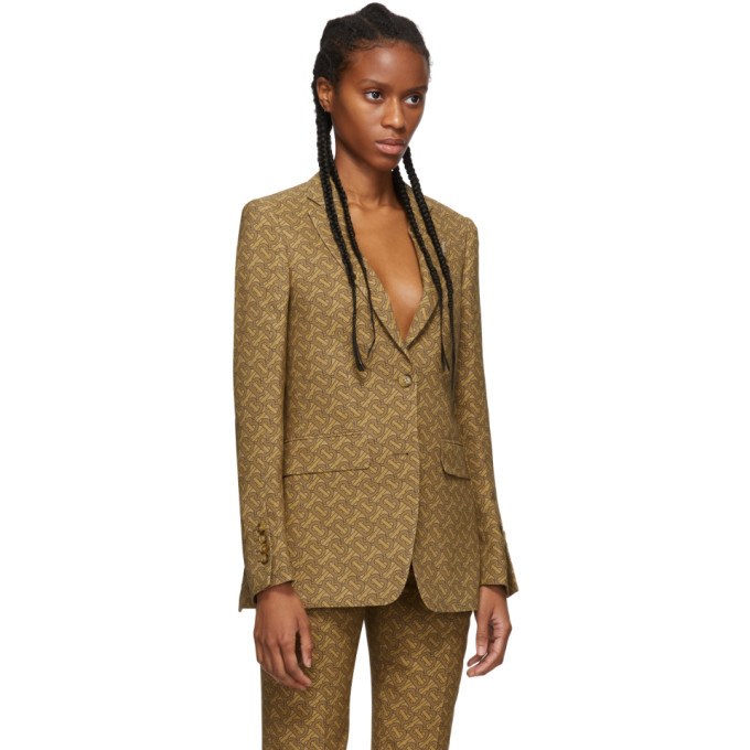 Burberry Beige Silk Monogram Print Surrey Blazer Burberry