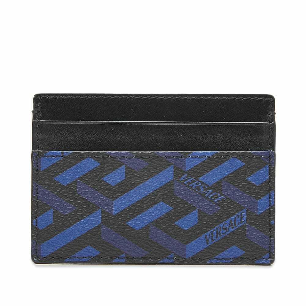 Versace Men's Monogrammed Geometric Logo Card Holder in Black/Purple