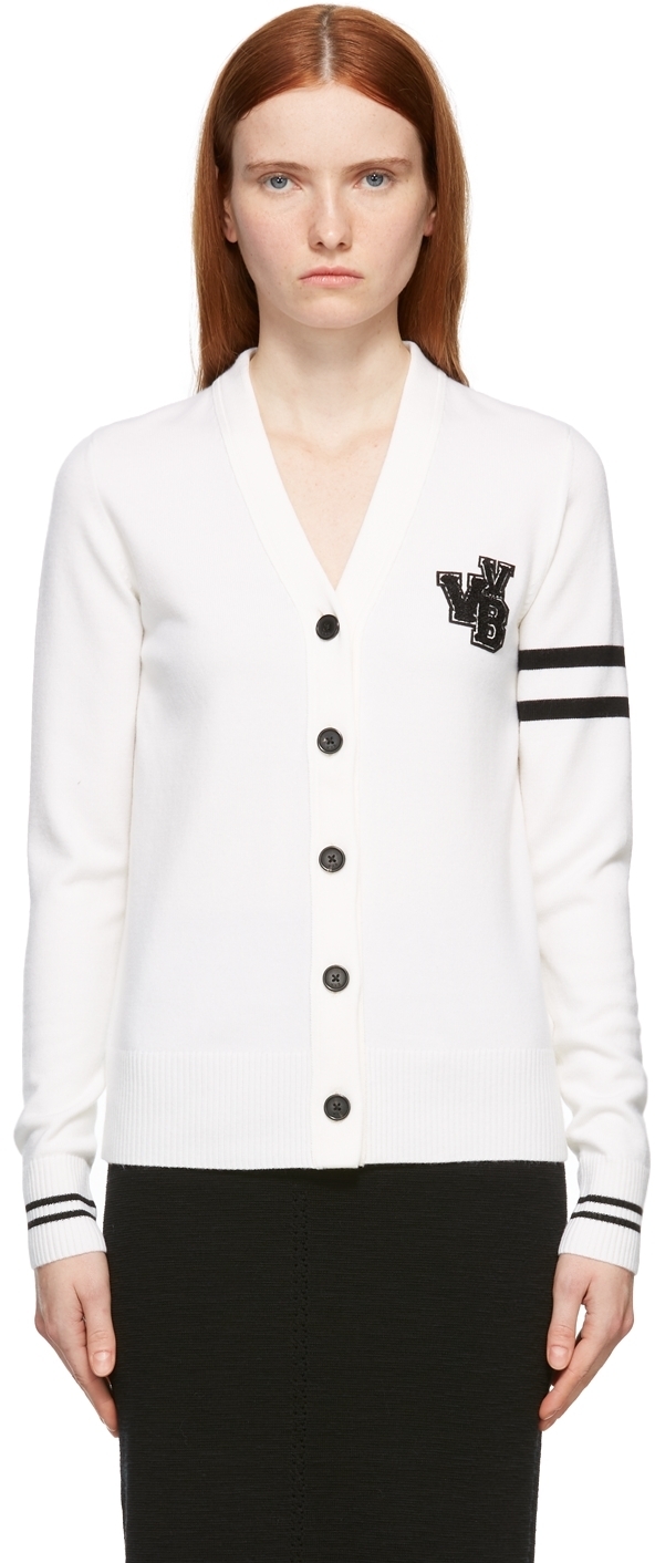 white varsity cardigan