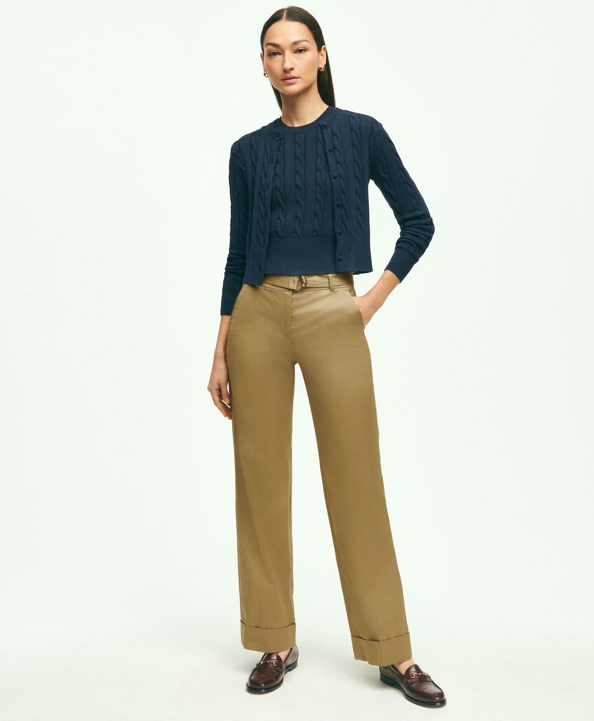 Brooks Brothers Women's Supima Cotton Cable Knit Cropped Shell Sweater | Navy