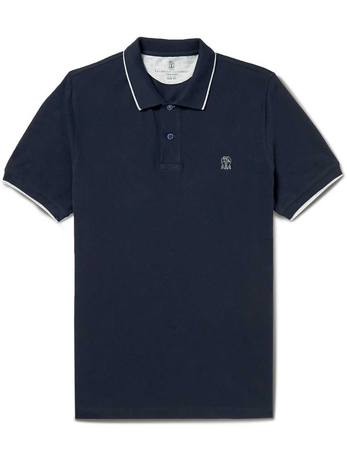 Brunello Cucinelli - Logo-Embroidered Cotton-Piqué Polo Shirt - Blue ...