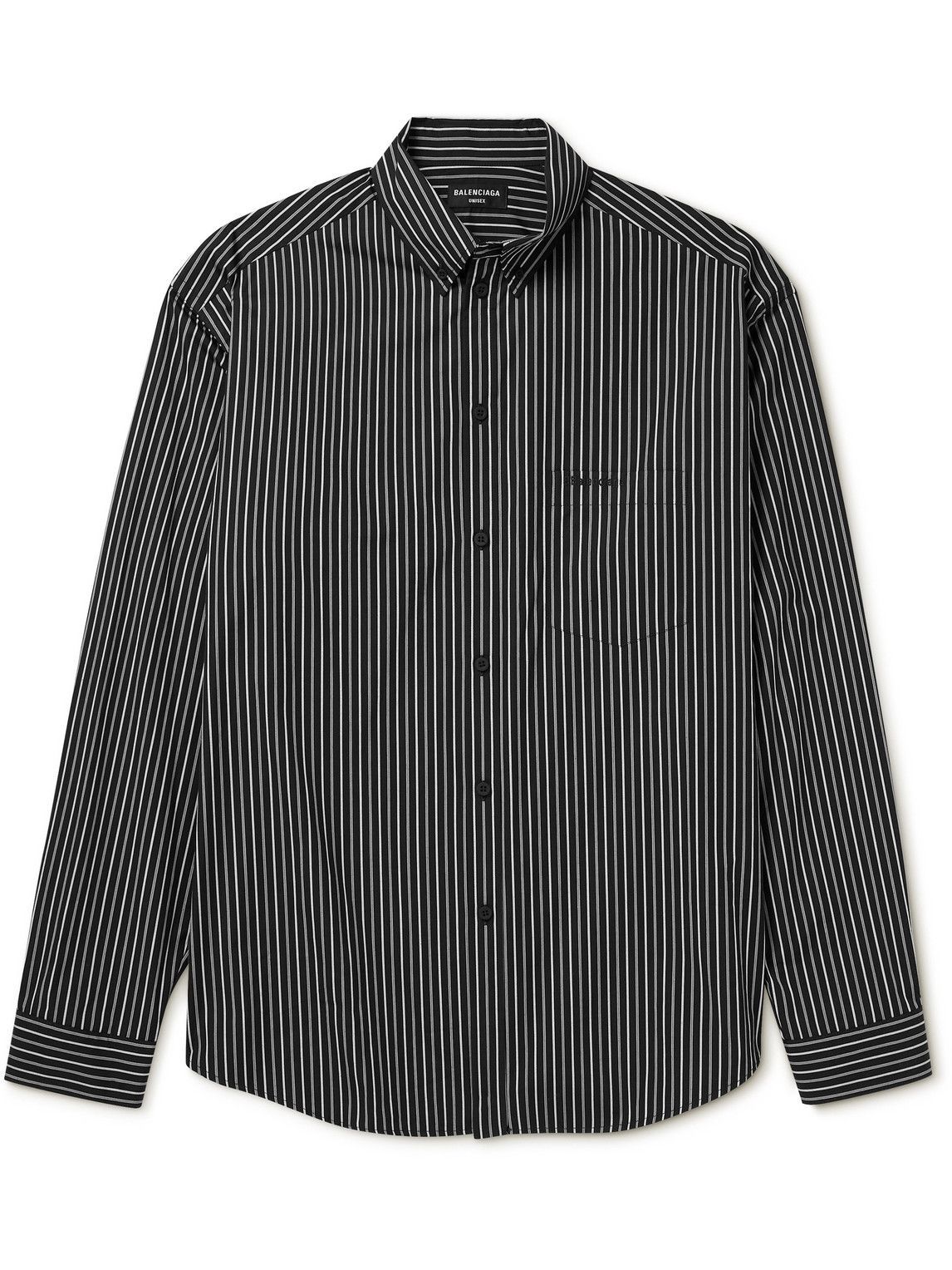 Balenciaga - Oversized Button-Down Collar Logo-Embroidered Striped ...