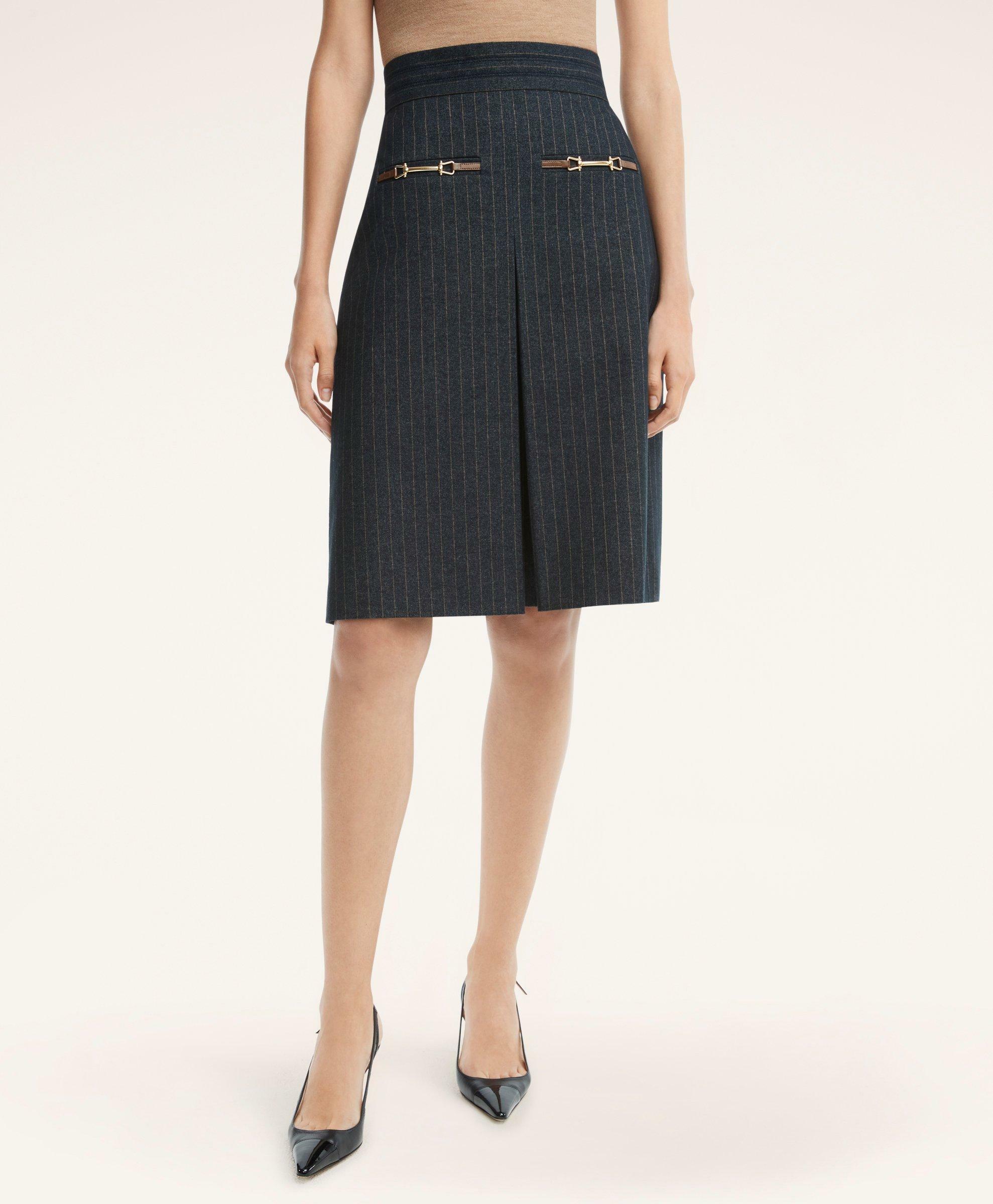 Brooks Brothers Women's Cotton Pleated A-Line Skirt | Navy
