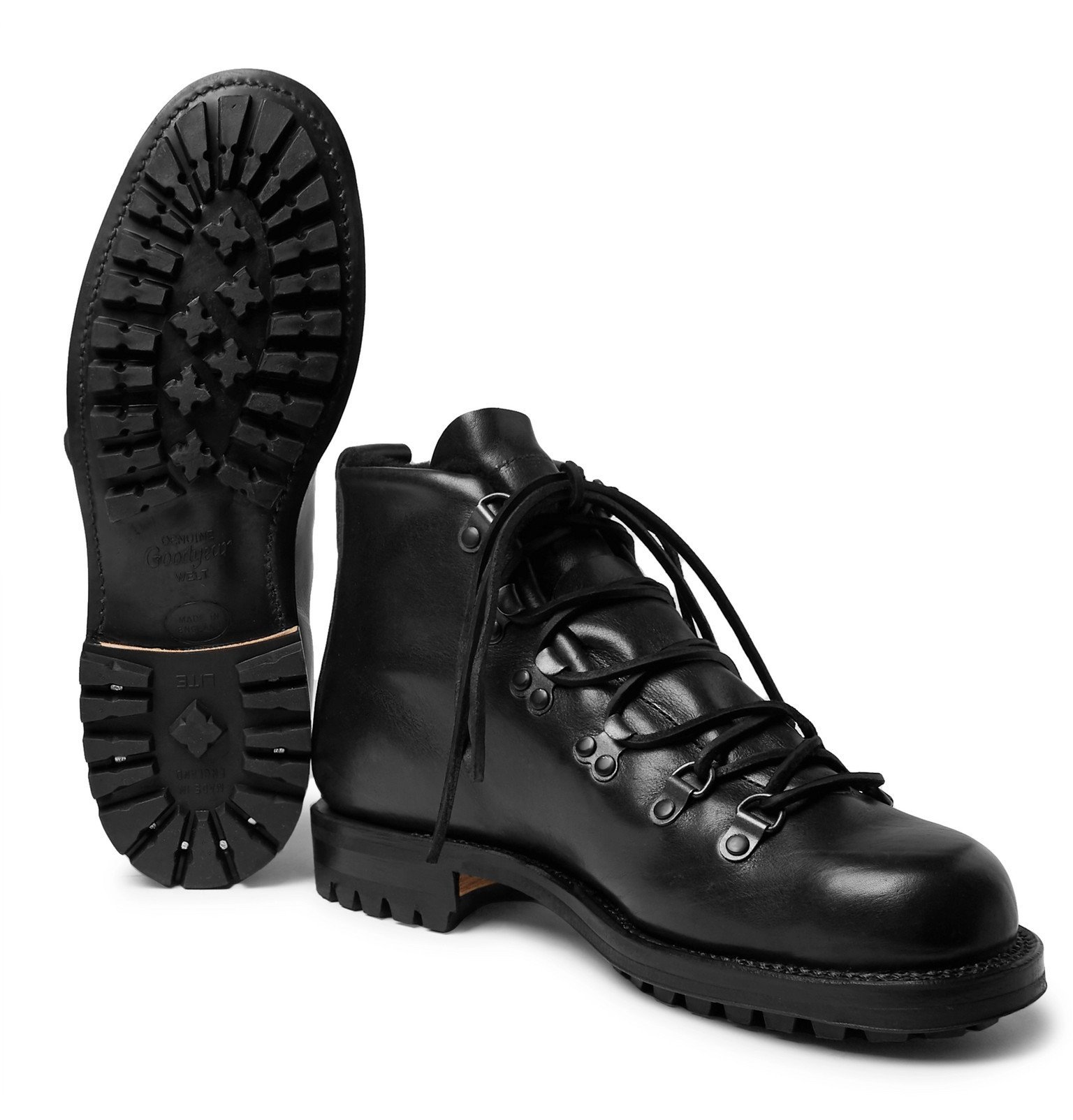 Viberg ShearlingLined Leather Hiking Boots Black Viberg