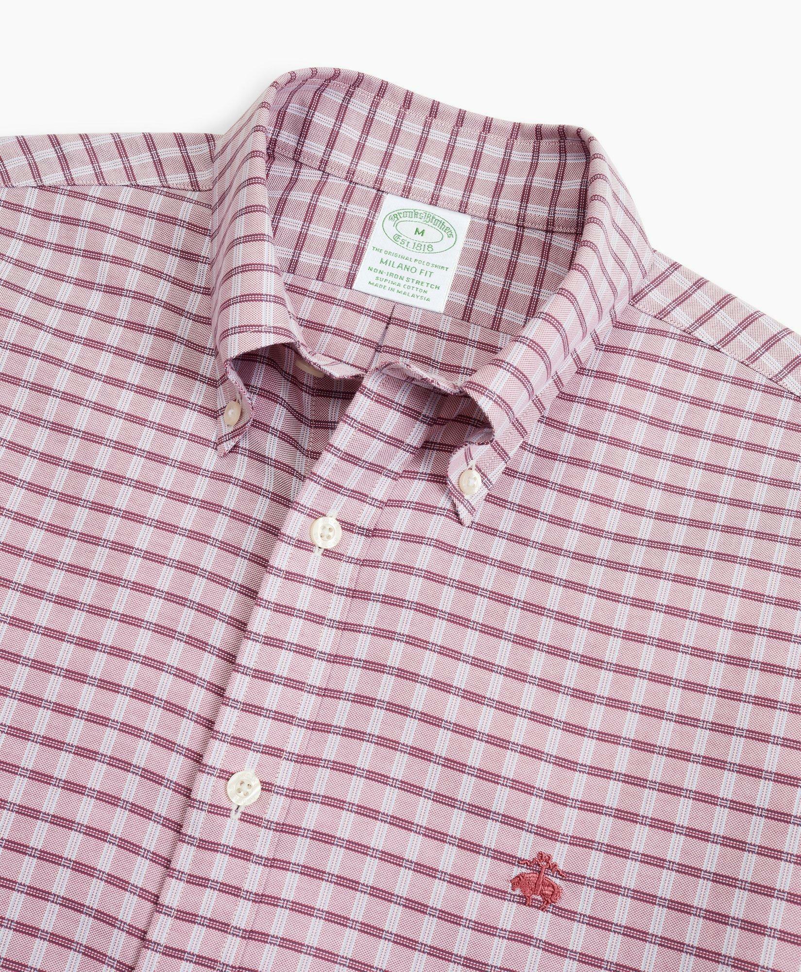 Brooks Brothers Men's Stretch Milano Slim-Fit Sport Shirt, Non-Iron Check | Red