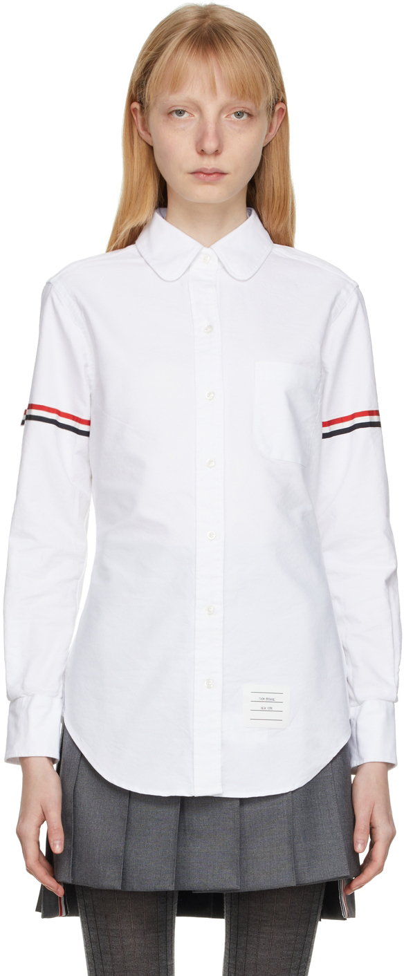 Thom Browne White Armbands Classic Round Collar Shirt Thom Browne