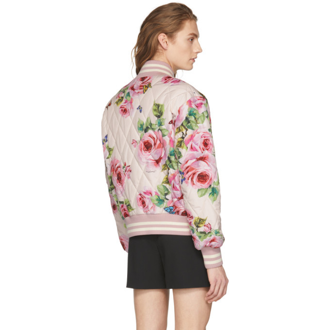 Dolce and Gabbana Pink Quilted Oversized Floral Bomber Jacket Dolce &  Gabbana