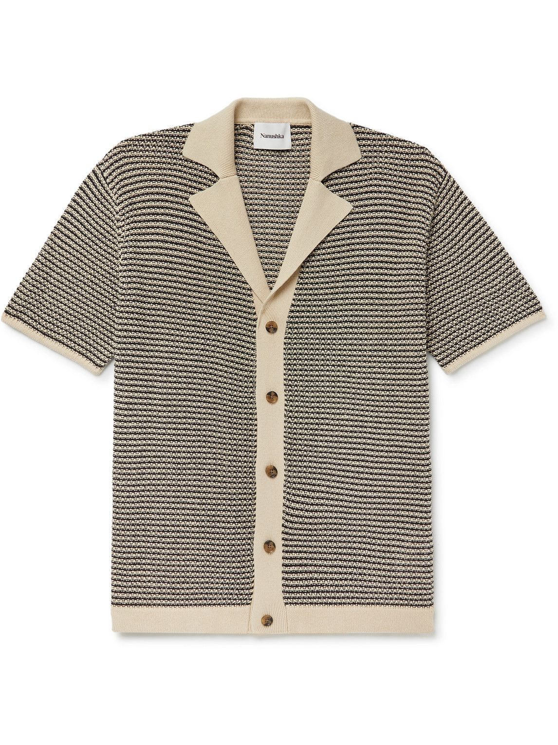 Nanushka - Knox Camp-Collar Striped Knitted Linen and Cotton-Blend 