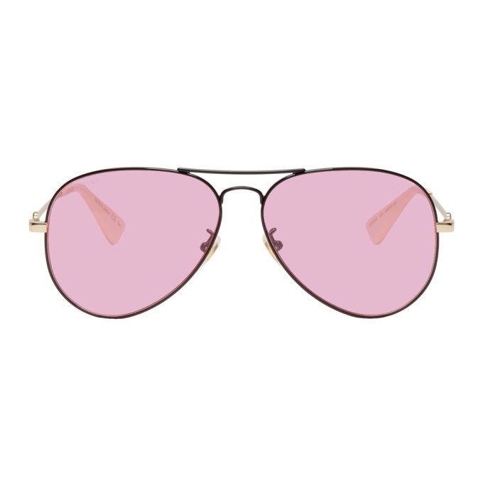 gucci black and gold aviator sunglasses