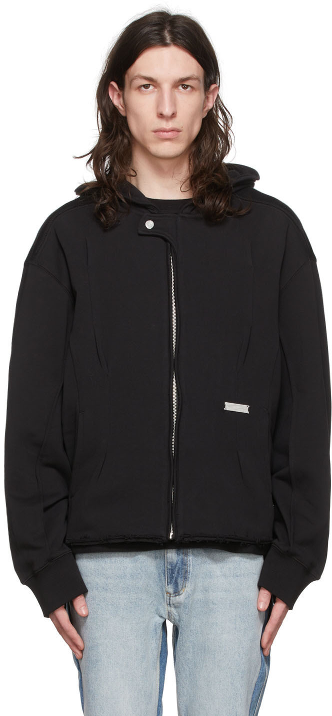 C2H4 Black Contrast Raw Edge Hoodie C2H4