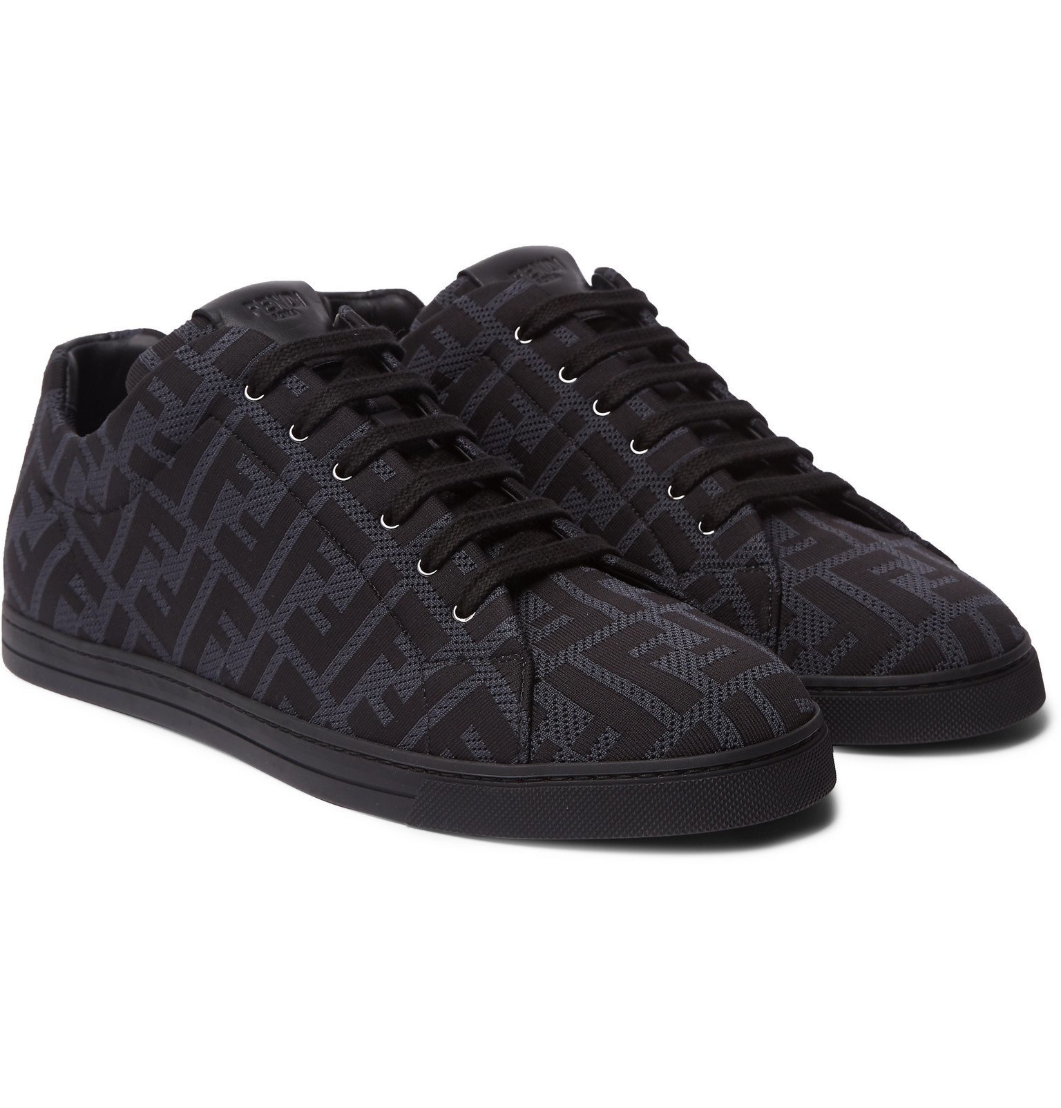 Fendi - Leather-Trimmed Logo-Jacquard Mesh Sneakers - Black Fendi