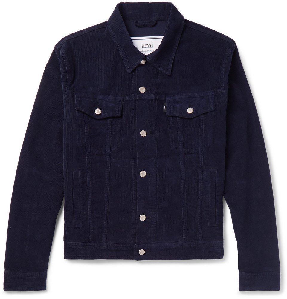 AMI - Garment-Dyed Stretch-Cotton Corduroy Jacket - Men - Midnight blue AMI