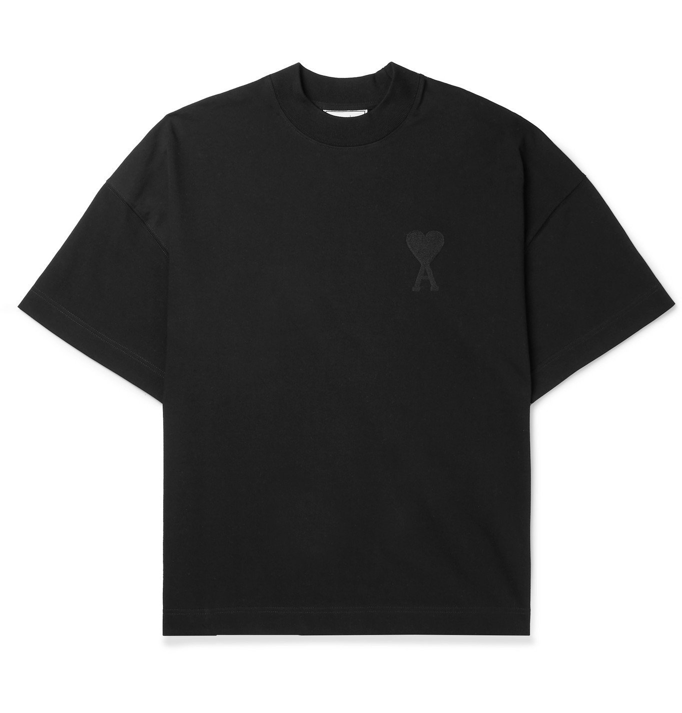AMI - Logo-Embroidered Cotton-Jersey T-Shirt - Black AMI