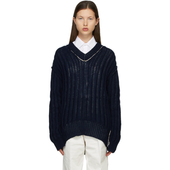 Maison Margiela Navy Knit Stitches Cardigan Maison Margiela