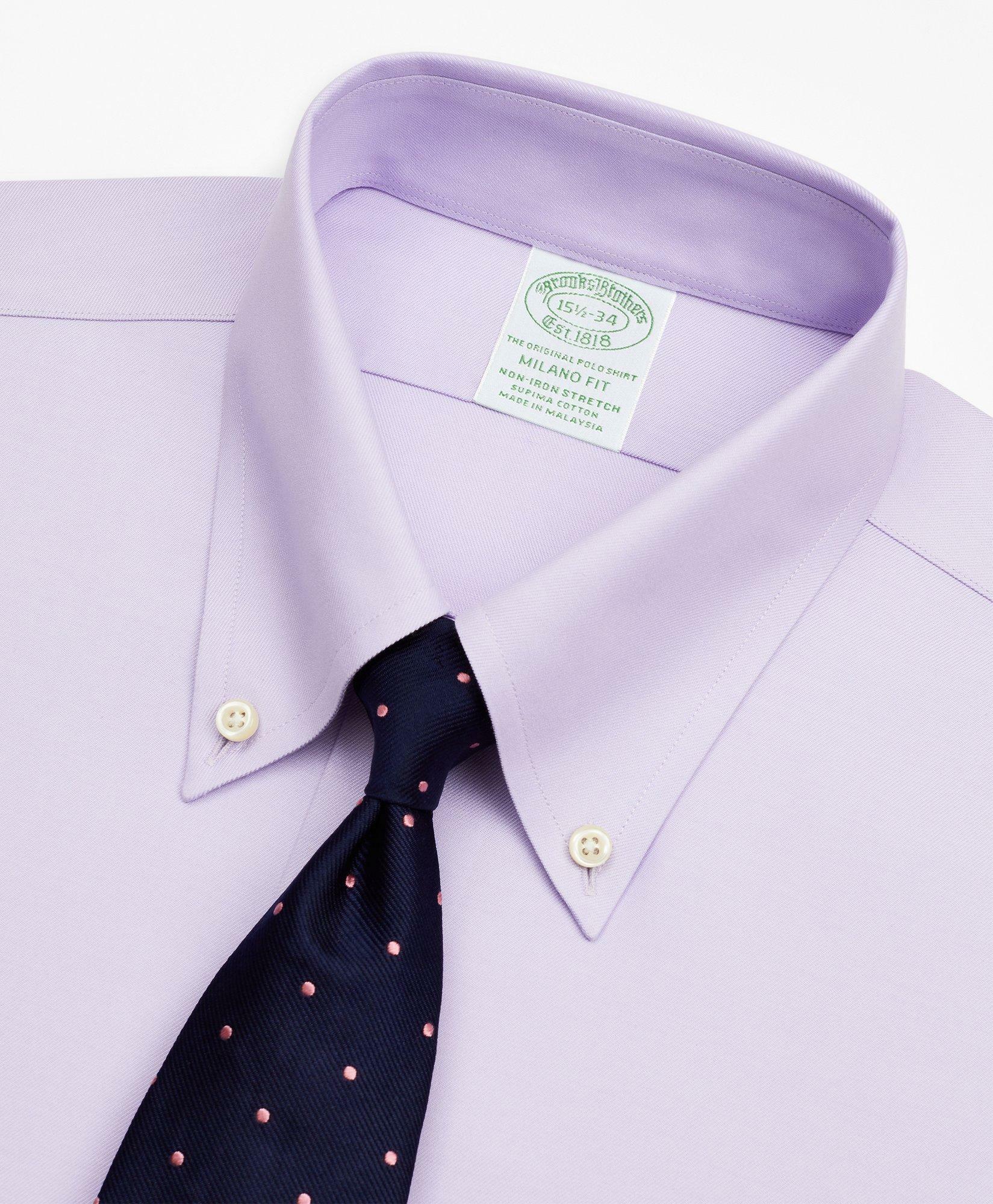 Brooks Brothers Men's Stretch Milano Slim-Fit Dress Shirt, Non-Iron Twill Button-Down Collar | Lavender